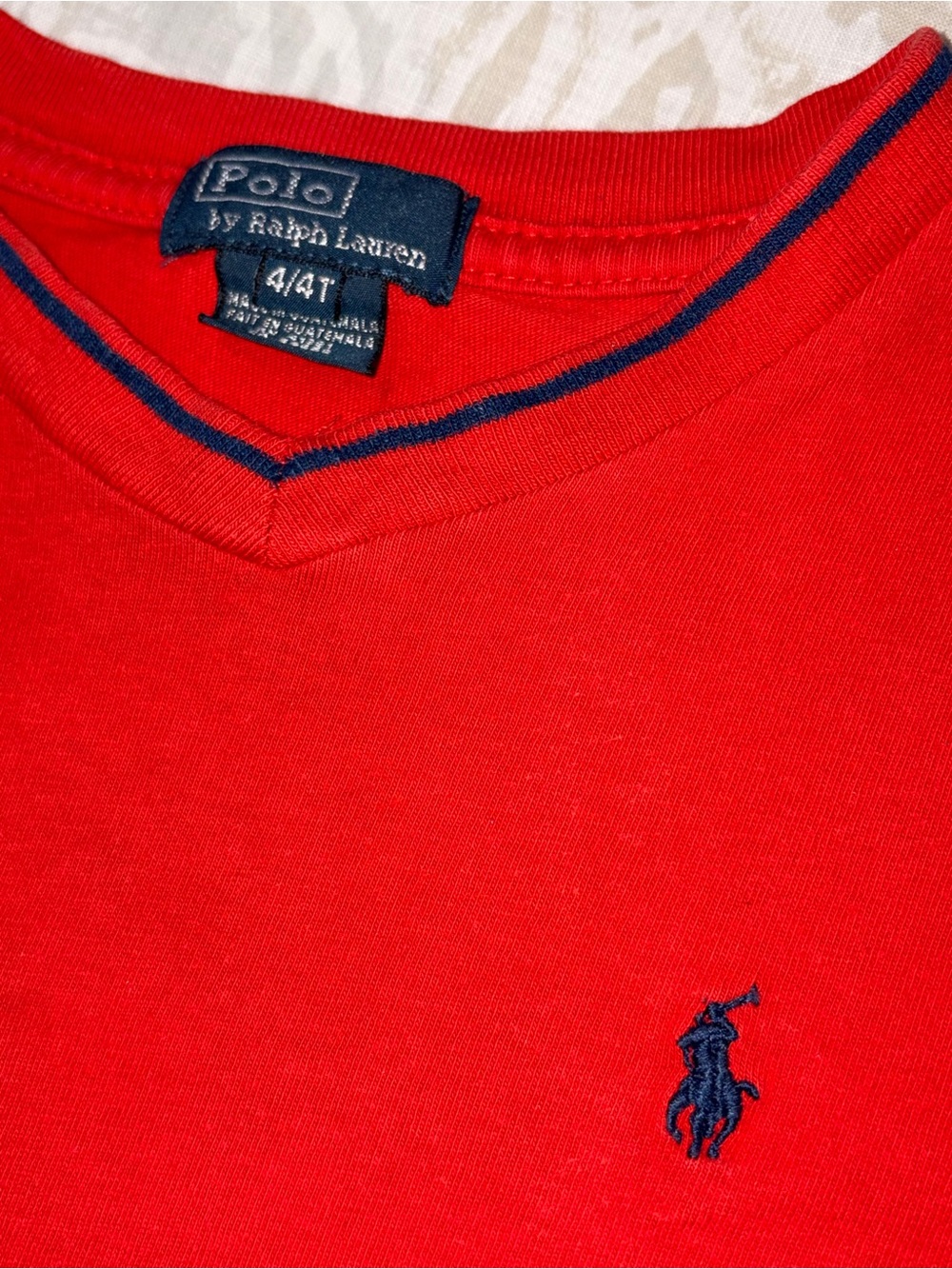 4T Polo by Ralph Lauren Red V‑Neck Tee with Navy Pony